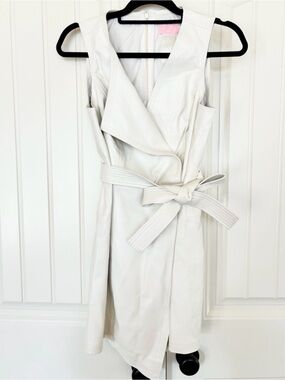 Sincerely Ours Cream Faux-Leather Wrap Mini Dress